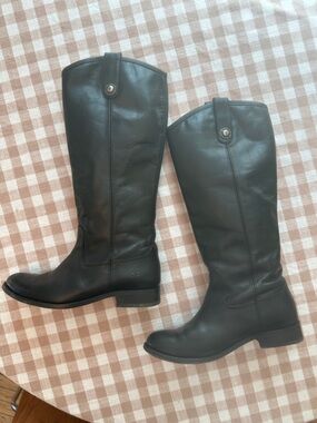Frye Black Leather Mid-Calf Pull-On Boots